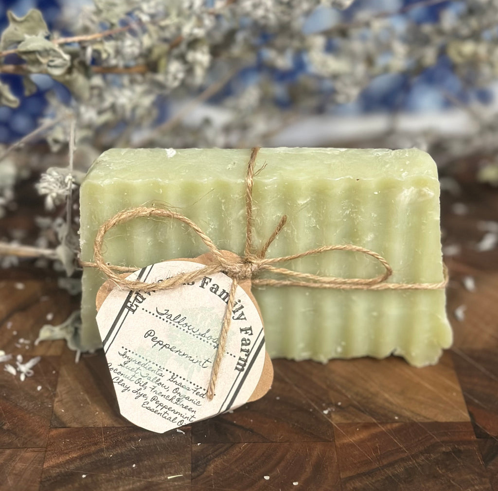 Grass Fed Suet Tallow Soap - Peppermint & French Green Clay