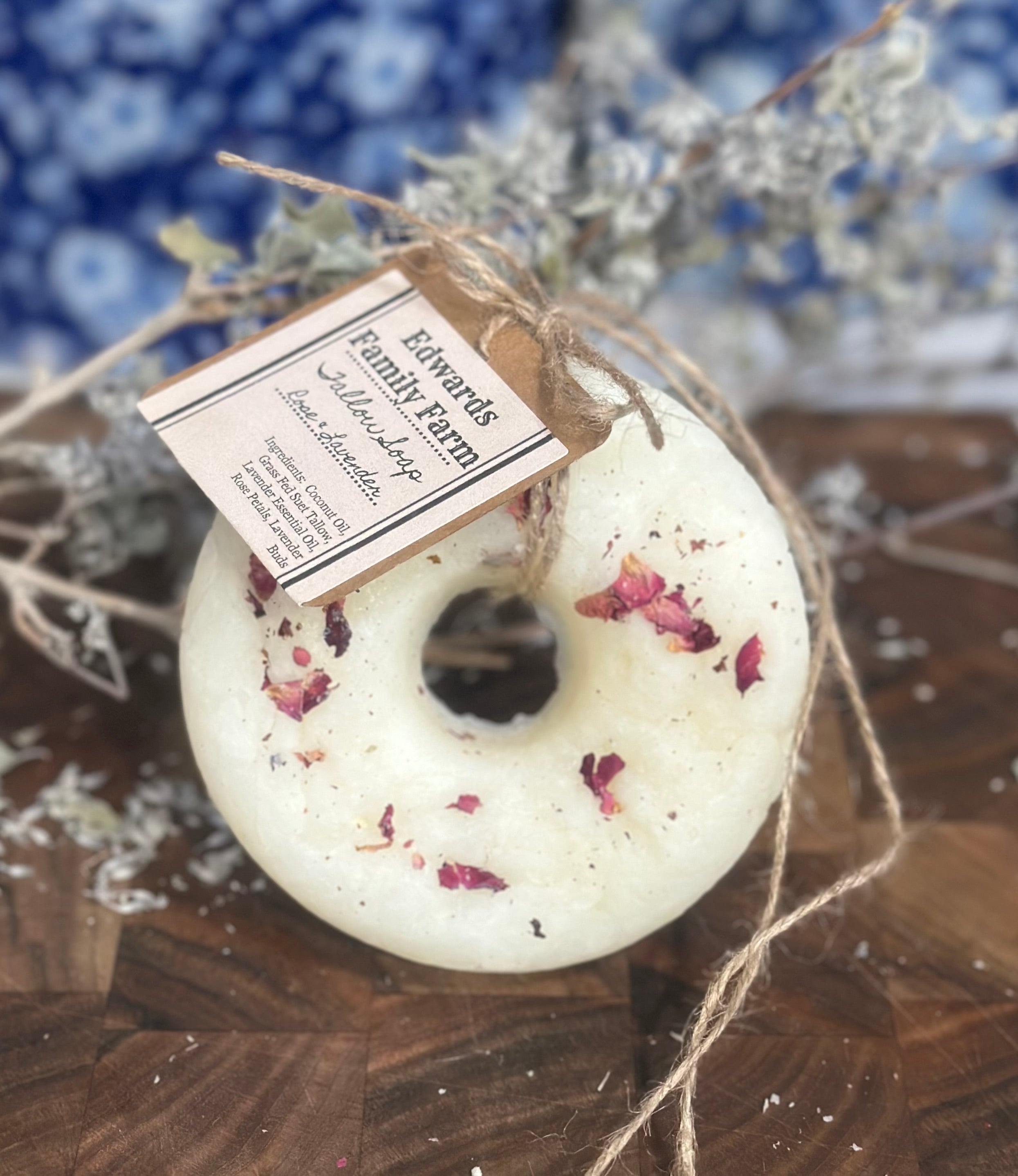 Grass Fed Suet Tallow Soap - Rose Hanging Bath Bar